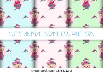 cute piggy girl seamless pattern