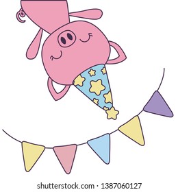 cute piggy with hat party and garland