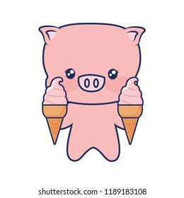 cute piggy with ice cream sweet tasty