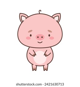 Un cerdo al estilo kawaii. Animales bonitos al estilo kawaii. Dibujos para niños. Ilustración vectorial aislada