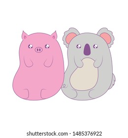 cute piggy with koala baby animals kawaii style