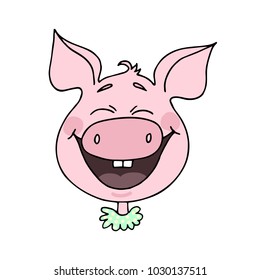 Cute piggy laughs happily. Emotion of joy and happiness. Vector illustration of cartoon style