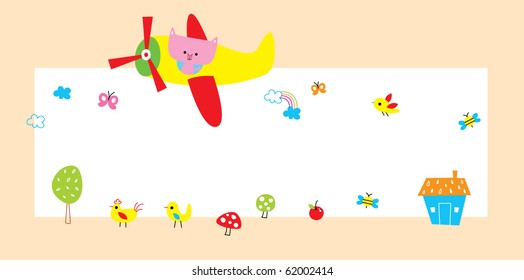 cute piggy on flying plane board