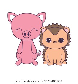 cute piggy with porcupine animals isolated icon