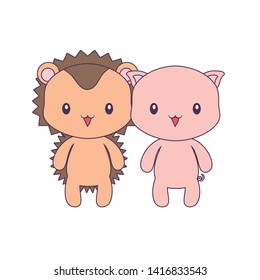 cute piggy with porcupine animals isolated icon