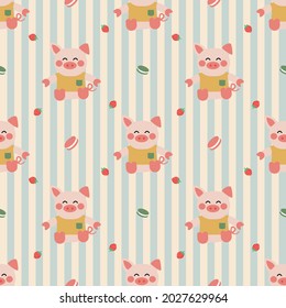 Cute piggy seamless pattern. Design for decorating, wallpaper, wrapping paper, fabric.