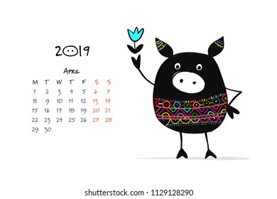 Cute piggy silhouette, symbol of 2019 year for your design