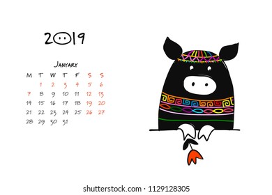 Cute piggy silhouette, symbol of 2019 year for your design