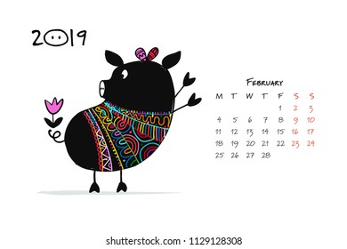 Cute piggy silhouette, symbol of 2019 year for your design