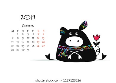 Cute piggy silhouette, symbol of 2019 year for your design