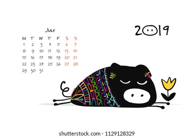 Cute piggy silhouette, symbol of 2019 year for your design