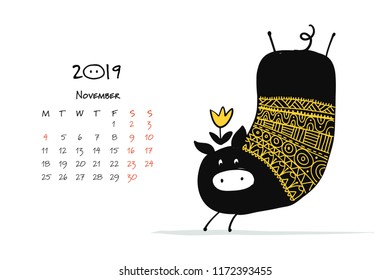 Cute piggy silhouette, symbol of 2019 year for your design