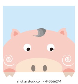 Cute piggy.Vector cartoon illustration.Vector illustration of animal.Can be used like greeting or postal card.Children's subjects.Cute animal sticker for children.
