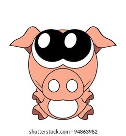 Cute piglet with big eyes, vector