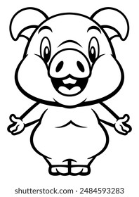 Cute Piglet cartoon characters greeting. Best for outline, icon, logo, and coloring book with livestock products themes for kids