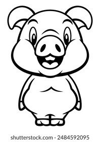 Cute Piglet cartoon characters standing. Best for outline, icon, logo, and coloring with livestock products themes for kids