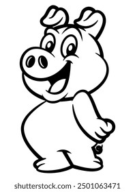 cute Piglet cartoon characters standing. Best for outline, logo, and coloring book with farm themes for kids