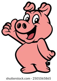 Cute Piglet cartoon characters standing and doing good or delicious gesture with fingers. Best for sticker, logo, and mascot with food themes for kids