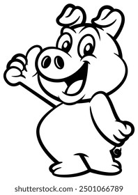 Cute Piglet cartoon characters standing and doing good or delicious gesture with fingers. Best for outline, logo, and coloring book with food themes for kids