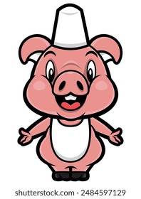 Cute Piglet cartoon characters wearing chef Hat and Apron. Best for sticker, icon, logo, and mascot for restaurant business