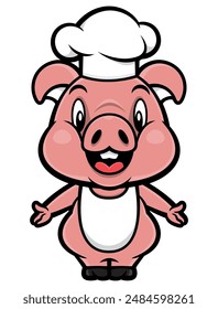 Cute Piglet cartoon characters wearing chef Hat and Apron. Best for sticker, icon, logo, and mascot for restaurant business