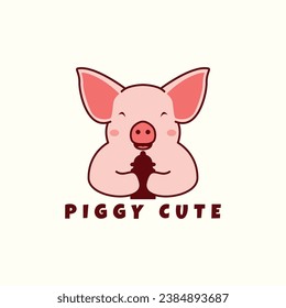 cute piglet cartoon logo with a bottle milk vector icon symbol illustration design animals