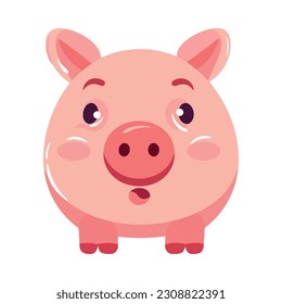 Cute piglet cartoon mascot smiles with happiness icon isolated