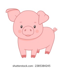 Cute piglet character. Hand drawn vector illustration isolated on white background. Funny Farm animal for kids