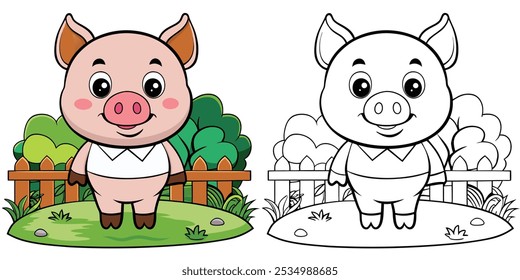 Cute Piglet Coloring Pages For Kids Imprimível. Leitão Rosa No Jardim Desenho Animado Contorno Vetor. Ilustração de Desenho Animado Animal