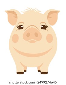 Cute piglet. Domestic animal. Vector illustration isolated on white background.