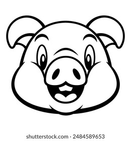 Cute Piglet Head cartoon characters. Best for outline, icon, logo, and coloring book with livestock products themes for kids