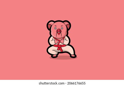 cute piglet in kung fu costume. Cartoon vector character. Children illustration