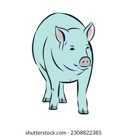 Cute piglet on white backdrop icon isolated