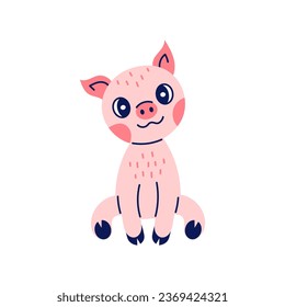 Cute piglet sitting vector illustration. Funny cartoon pig childish print in flat style. 