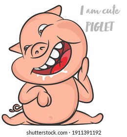 I'm cute piglet smiley on a white scene vector cartoon wallpaper background
