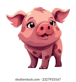 Cute piglet standing with a cheerful smile, a farm friend icon isolated