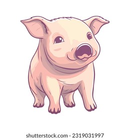 Cute piglet standing on farm, cheerful and fat icon isolated