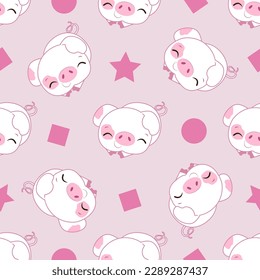 Cute piglet themed seamless pattern