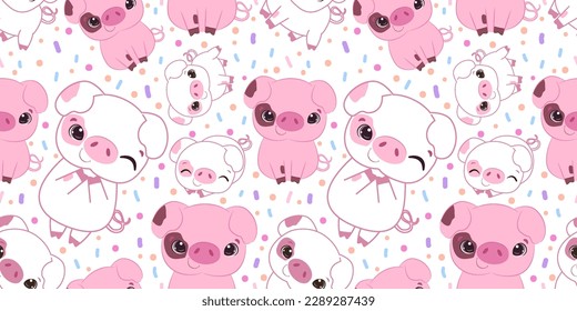 Cute piglet themed seamless pattern