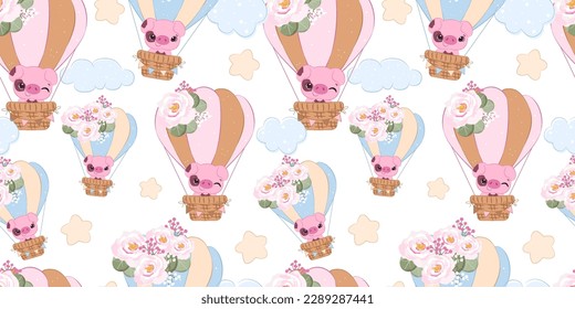 Patrón transparente con tema de piglet corto