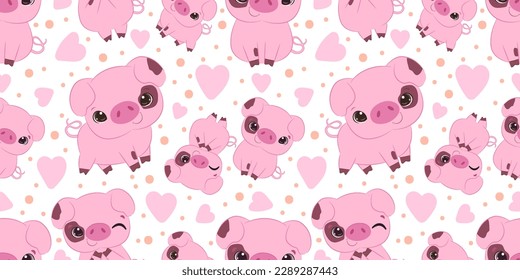 Cute piglet themed seamless pattern