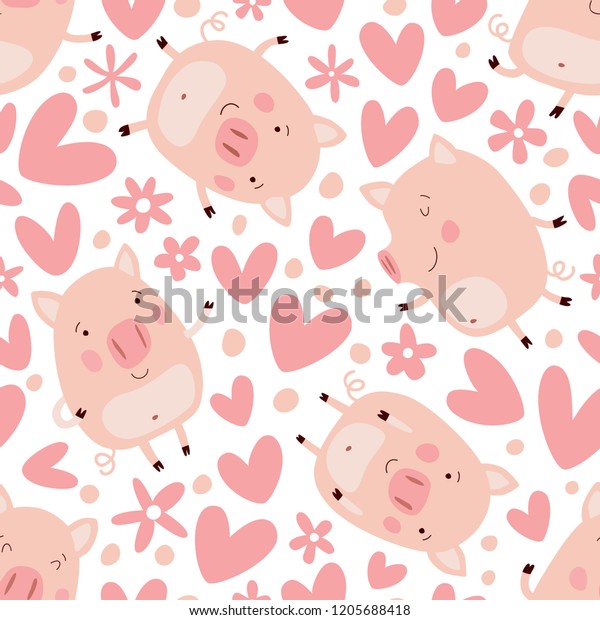 Cute Piglets Hearts Seamless Vector Background Stock Vector (Royalty ...