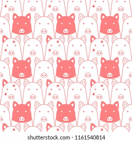 Cute pigs background Seamless line drawing