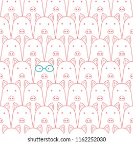 Cute pigs background Seamless line drawing