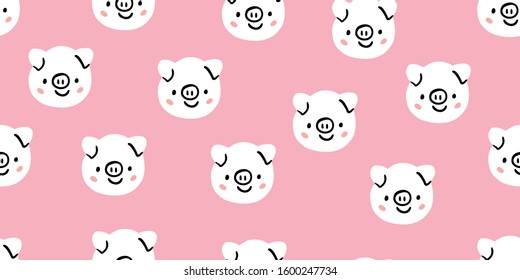 Cute pigs characters pink seamless pattern in minimalistic scandinavian style. Pig character doodle. Kids seamless pattern