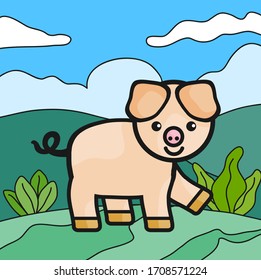 Cute pigs. Cheerful pig. Funny pigs vector.