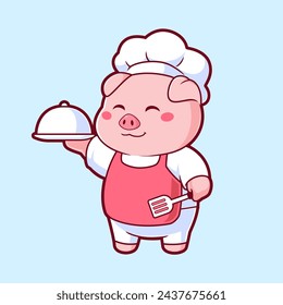 Cute pigs cooking, Piglet chef flat design cartoon vector illustration