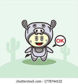 Cute pigs costume character vector illustration