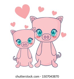 cute pigs couple characters vector illustration