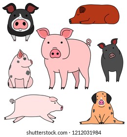cute pigs doodle drawing set